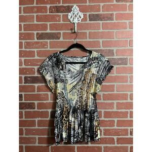 Abstract Animal Print Pleated Stretch Top